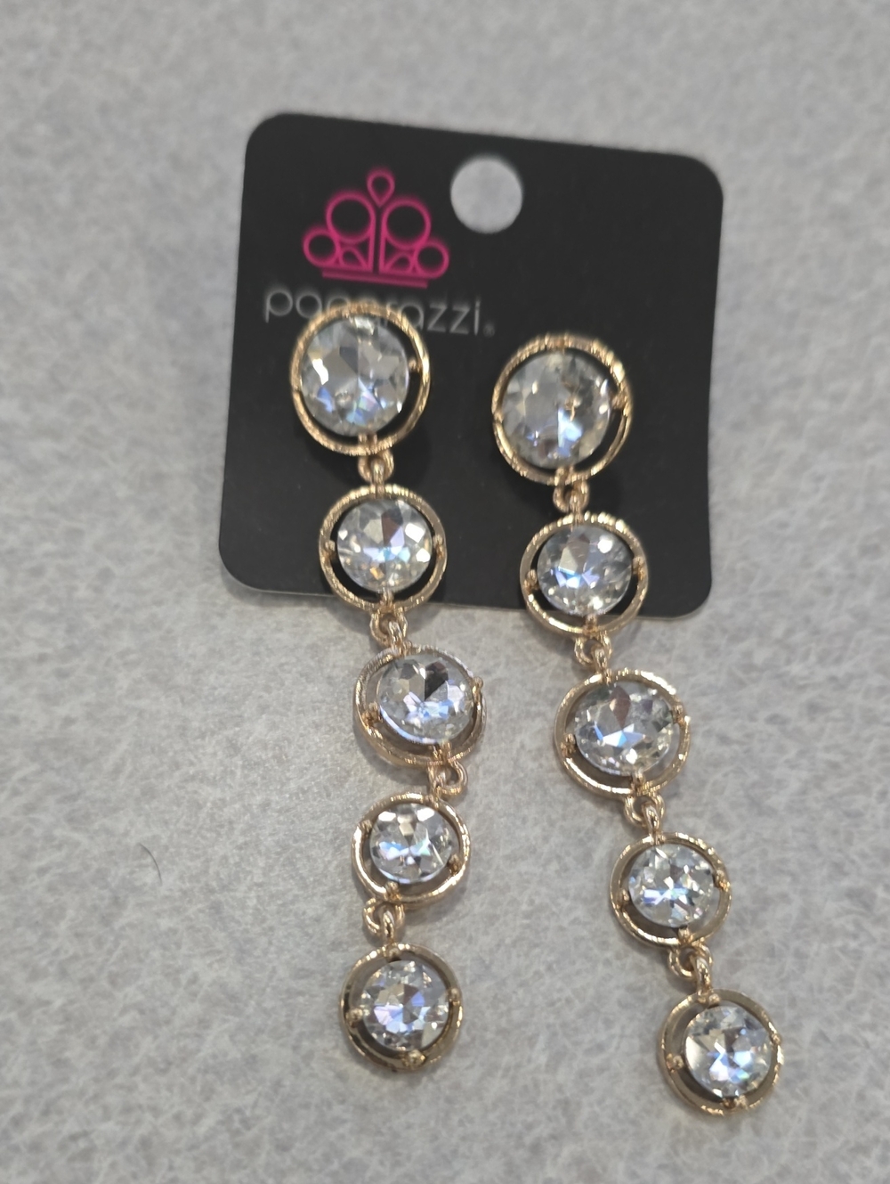 paparazzi Gold and Clear Crystal Linear Drop Earrings